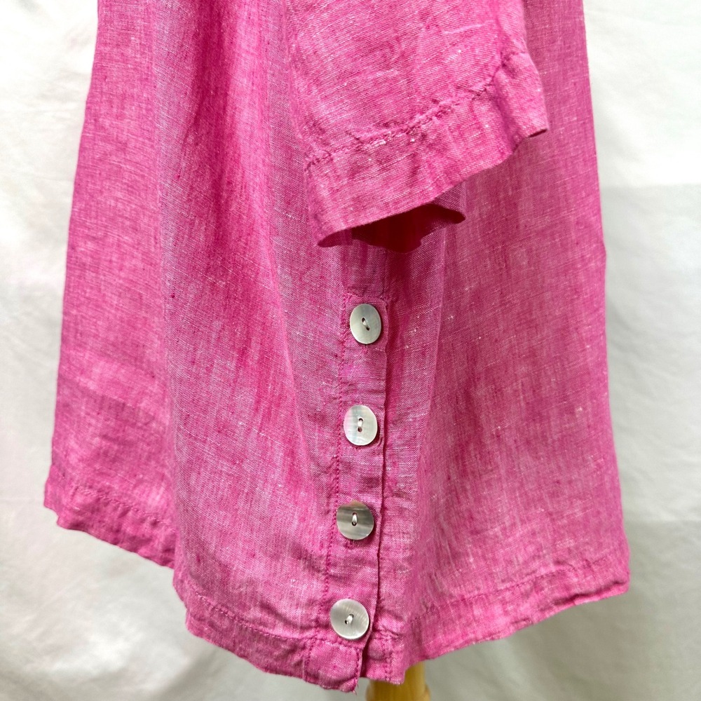 TAHARI Pink 100% Linen Tunic Top Collared Popover Side Buttons 2x Plus Lagenlook - Picture 5 of 8